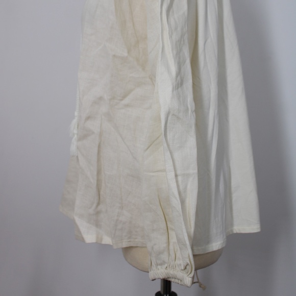 NWT Max Mara Weekend S Beige Linen/Jersey Tie Tassel Neck Peasant Boho Top - Picture 9 of 12
